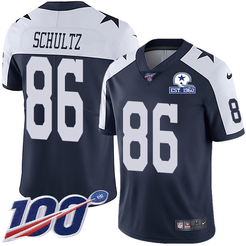 Dallas Cowboys #86 Dalton Schultz Navy Blue Thanksgiving Men's Stitched With Established In 1960 Patch 100th Season Vapor Untouchable Limited Thro