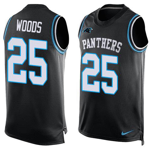 Panthers #25 Xavier Woods Black Team Color Men's Stitched Limited Tank Top Jersey