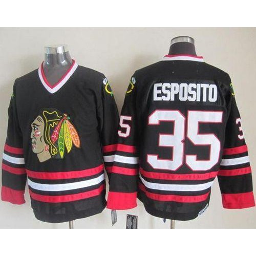 Chicago Blackhawks #35 Tony Esposito Black CCM Throwback Stitched Jersey Men's