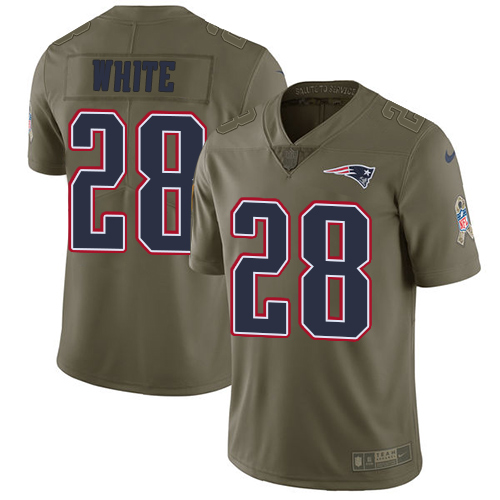 New England Patriots #28 James White Olive Men's Stitched Limited 2017 Salute To Service Jersey Men's