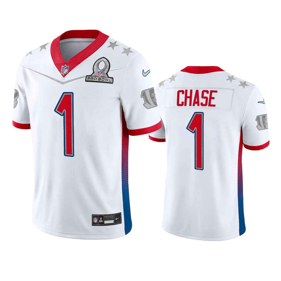 Bengals #1 Ja'Marr Chase Men's 2022 AFC Pro Bowl Game Jersey White