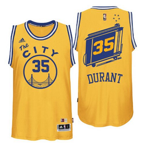 Golden State Warriors #35 Kevin Durant Gold Throwback The City Stitched Jersey Mens
