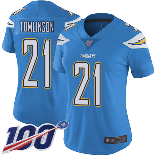 Chargers #21 LaDainian Tomlinson Electric Blue Alternate Women's Stitched 100th Season Vapor Limited Jersey