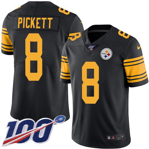 Steelers #8 Kenny Pickett Black Men's Stitched Limited Rush 100th Season Jersey