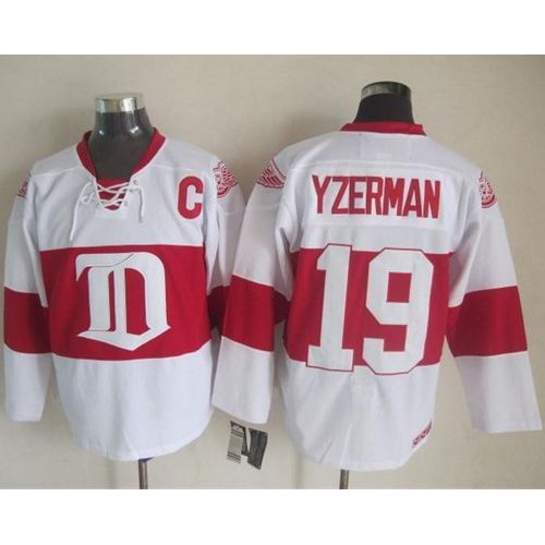 Detroit Red Wings #19 Steve Yzerman White Winter Classic CCM Throwback Stitched Jersey Men's