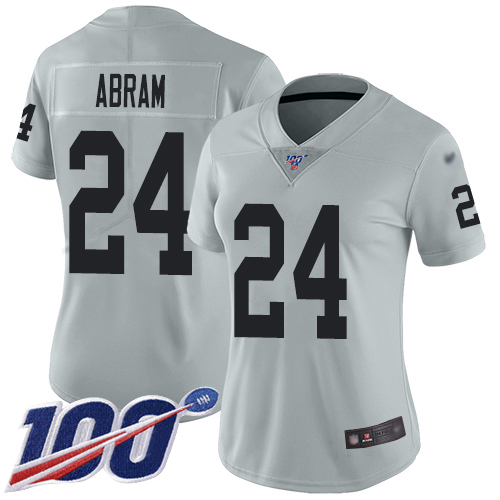 Raiders #24 Johnathan Abram Silver Women's Stitched Limited Inverted Legend 100th Season Jersey