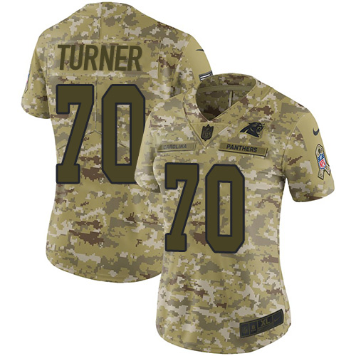 Carolina Panthers #70 Trai Turner Camo Women's Stitched Limited 2018 Salute to Service Jersey Womens