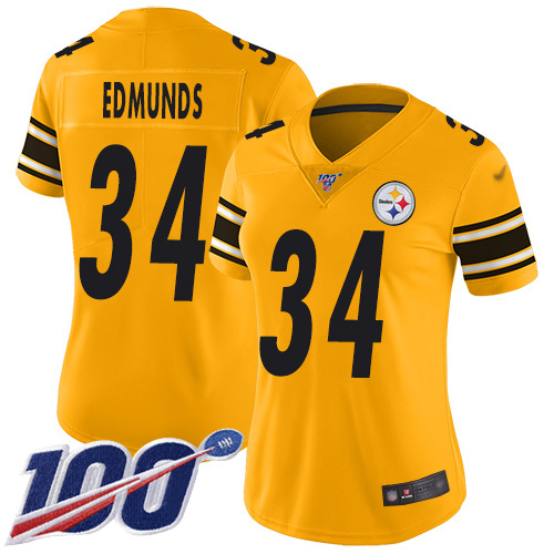 Pittsburgh Steelers #34 Terrell Edmunds Gold Women's Stitched Limited Inverted Legend 100th Season Jersey Womens