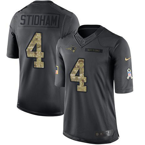 New England Patriots #4 Jarrett Stidham Black Men's Stitched Limited 2016 Salute To Service Jersey Men's
