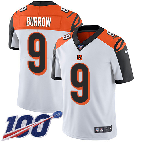 Bengals #9 Joe Burrow White Men's Stitched 100th Season Vapor Untouchable Limited Jersey