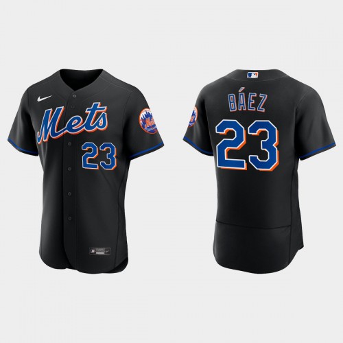 New York New York Mets #23 Javier Baez Men's 2022 Authentic Alternate Stitched Jersey - Black Men's