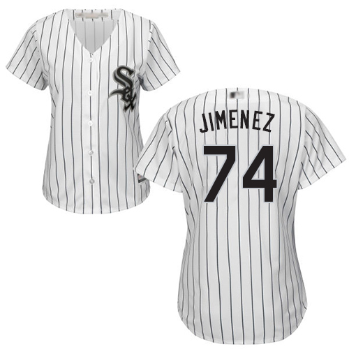 Chicago White Sox #74 Eloy Jimenez White(Black Strip) Home Women's Stitched Jersey Womens