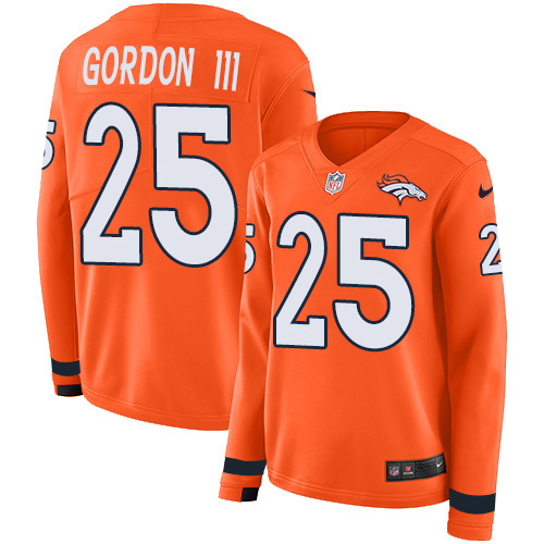 Denver Broncos #25 Melvin Gordon III Orange Team Color Women's Stitched Limited Therma Long Sleeve Jersey Womens