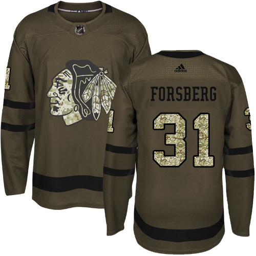 Adidas Chicago Blackhawks #31 Anton Forsberg Green Salute to Service Stitched Jersey Men's
