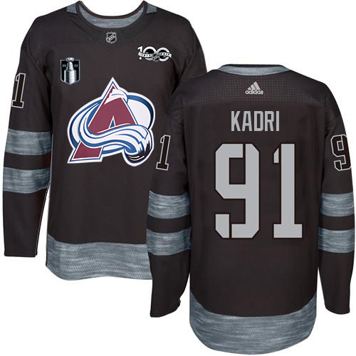 Adidas Colorado Avalanche #91 Nazem Kadri Black 2022 Stanley Cup Final Patch 100th Anniversary Stitched Jersey Men's