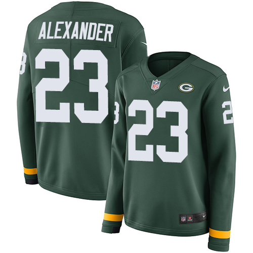 Packers #23 Jaire Alexander Green Team Color Women's Stitched Limited Therma Long Sleeve Jersey