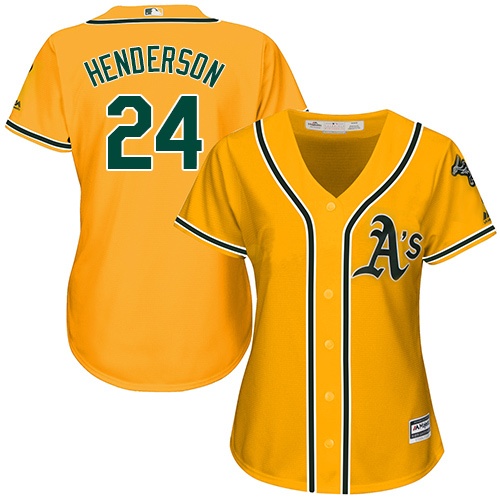 Oakland Athletics #24 Rickey Henderson Gold Alternate Women's Stitched Jersey Womens