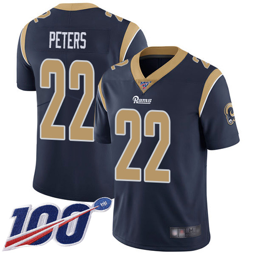 Los Angeles Rams #22 Marcus Peters Navy Blue Team Color Men's Stitched 100th Season Vapor Limited Jersey Men's