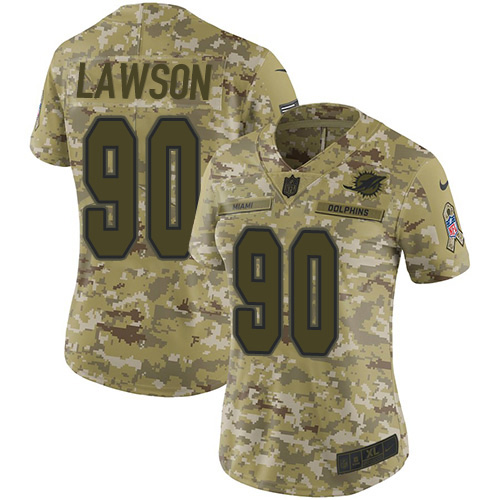 Miami Dolphins #90 Shaq Lawson Camo Women's Stitched Limited 2018 Salute To Service Jersey Womens