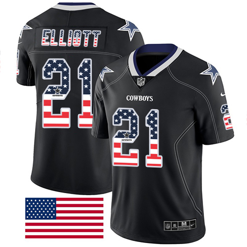 Cowboys #21 Ezekiel Elliott Black Men's Stitched Limited Rush USA Flag Jersey