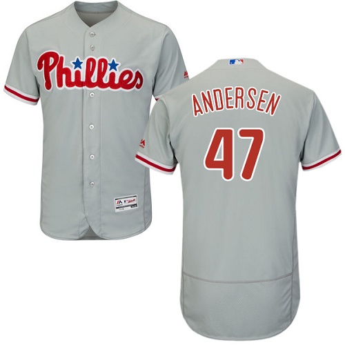 Philadelphia Phillies #47 Larry Andersen Grey Flexbase Authentic Collection Stitched Jersey Men's