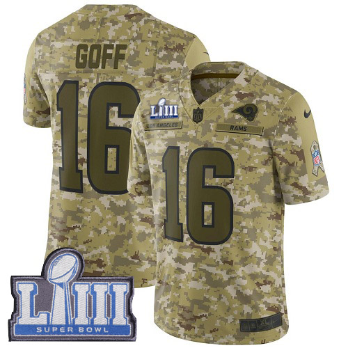 Los Angeles Rams #16 Jared Goff Camo Super Bowl LIII Bound Men's Stitched Limited 2018 Salute To Service Jersey Men's