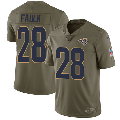 Los Angeles Rams #28 Marshall Faulk Olive Men's Stitched Limited 2017 Salute to Service Jersey Men's