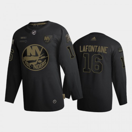 New York New York Islanders #16 Pat Lafontaine Men's Adidas 2020 Veterans Day Authentic Jersey - Black Men's