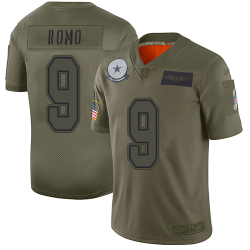 Dallas Cowboys #9 Tony Romo Camo Men's Stitched Limited 2019 Salute To Service Jersey Men's