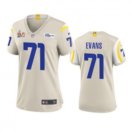 Los Angeles Los Angeles Rams #71 Bobby Evans Women's Super Bowl LVI Patch Game Jersey - Bone Womens