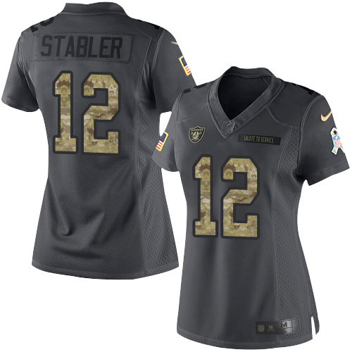 Las Vegas Raiders #12 Kenny Stabler Black Women's Stitched Limited 2016 Salute to Service Jersey Womens