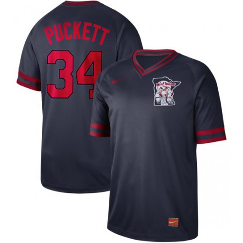 Minnesota Twins #34 Kirby Puckett Navy Authentic Cooperstown Collection Stitched Jersey Men's