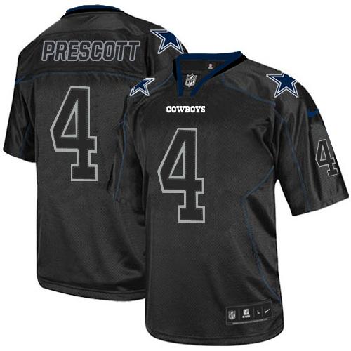Cowboys #4 Dak Prescott Lights Out Black Men's Stitched Elite Jersey