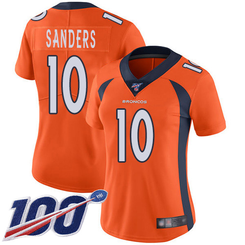 Denver Broncos #10 Emmanuel Sanders Orange Team Color Women's Stitched 100th Season Vapor Limited Jersey Womens
