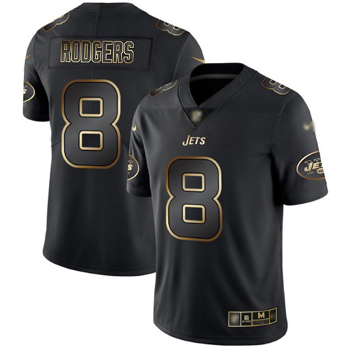 Jets #8 Aaron Rodgers Black/Gold Men's Stitched Vapor Untouchable Limited Jersey