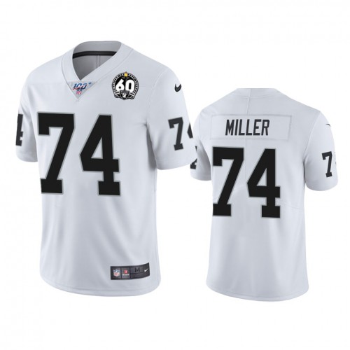 Las Vegas Raiders #74 Kolton Miller White 60th Anniversary Vapor Limited Stitched 100th Season Jersey Men's