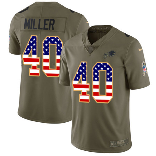 Bills #40 Von Miller Olive/USA Flag Men's Stitched Limited 2017 Salute To Service Jersey