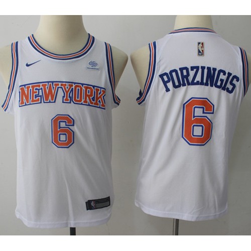 New York Knicks #6 Kristaps Porzingis White Youth Swingman Hardwood Classics Jersey Youth