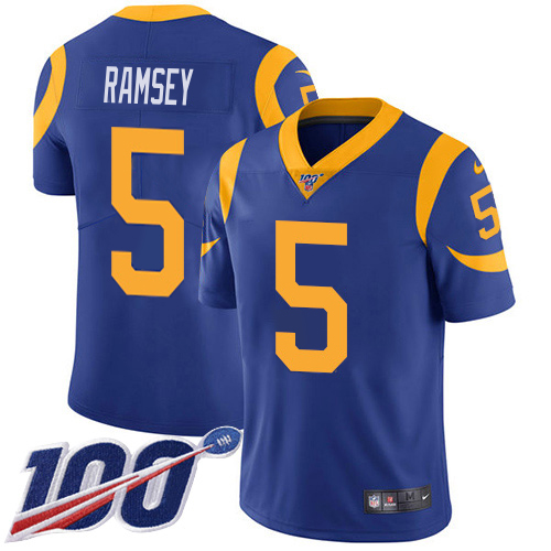 Rams #5 Jalen Ramsey Royal Blue Alternate Youth Stitched 100th Season Vapor Limited Jersey