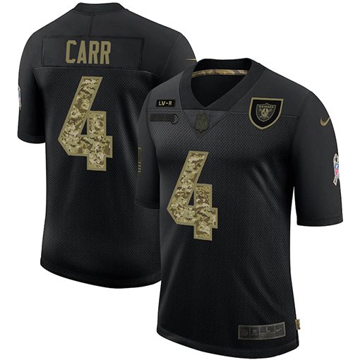 Las Vegas Raiders #4 Derek Carr Men's 2020 Salute To Service Camo Limited Jersey Black