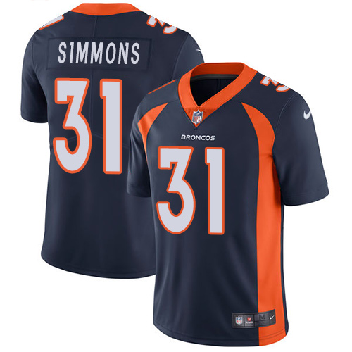 Broncos #31 Justin Simmons Navy Blue Alternate Men's Stitched Vapor Untouchable Limited Jersey