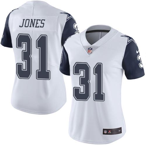 Dallas Cowboys #31 Byron Jones White Women's Stitched Limited Rush Jersey Womens
