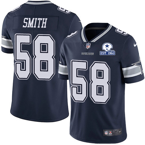 Dallas Cowboys #58 Aldon Smith Navy Blue Team Color Men's Stitched With Established In 1960 Patch Vapor Untouchable Limited Jersey Men's