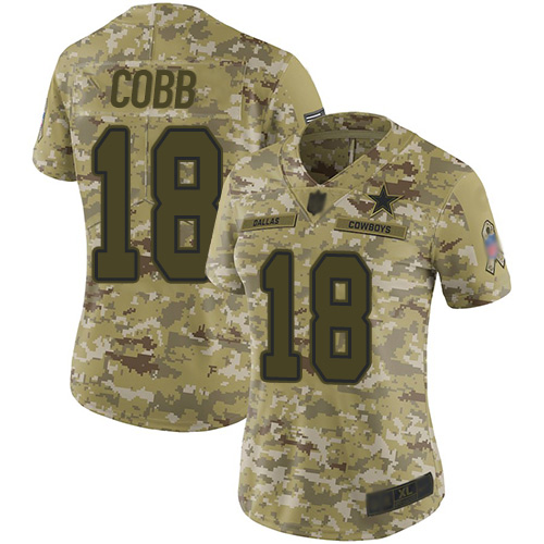 Dallas Cowboys #18 Randall Cobb Camo Women's Stitched Limited 2018 Salute to Service Jersey Womens