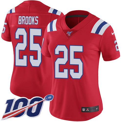 New England Patriots #25 Terrence Brooks Red Alternate Women's Stitched 100th Season Vapor Limited Jersey Womens