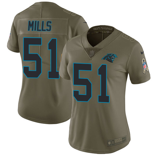 Carolina Panthers #51 Sam Mills Olive Women's Stitched Limited 2017 Salute to Service Jersey Womens