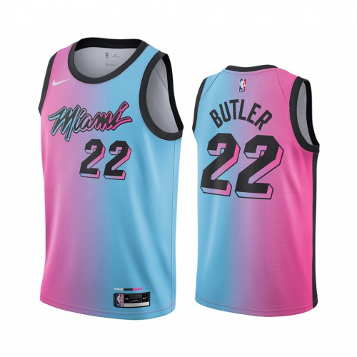 Miami Heat #22 Jimmy Butler Blue Pink Swingman 2020-21 City Edition Jersey Mens