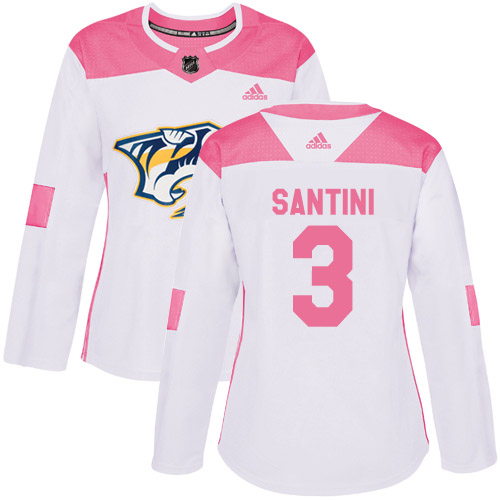 Adidas Nashville Predators #3 Steven Santini White/Pink Authentic Fashion Women's Stitched Jersey Womens