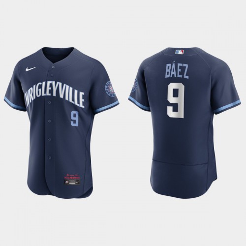 Chicago Chicago Cubs #9 Javier Baez Men's 2021 City Connect Authentic Navy Jersey Men's