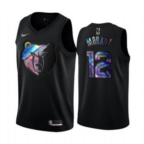 Memphis Grizzlies #12 Ja Morant Mens Iridescent Holographic Collection Jersey - Black Mens